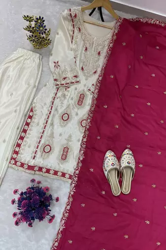 Chinon white and crimson salwar set