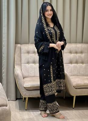 Black georgette embroidered ethnic suit 1
