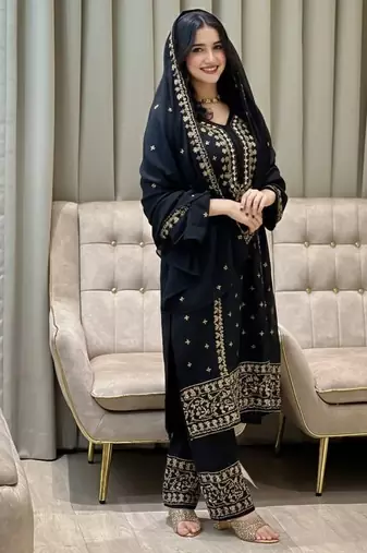 Black georgette embroidered ethnic suit