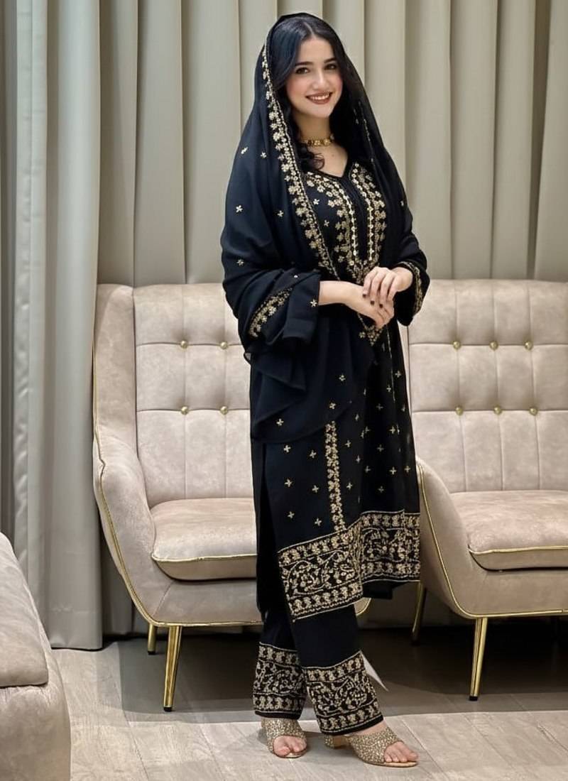 Black georgette embroidered ethnic suit