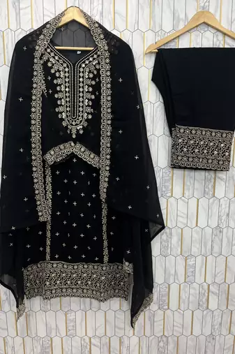 Black georgette embroidered ethnic suit