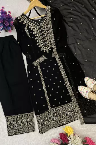 Black georgette embroidered ethnic suit