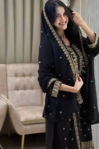 Black georgette embroidered ethnic suit