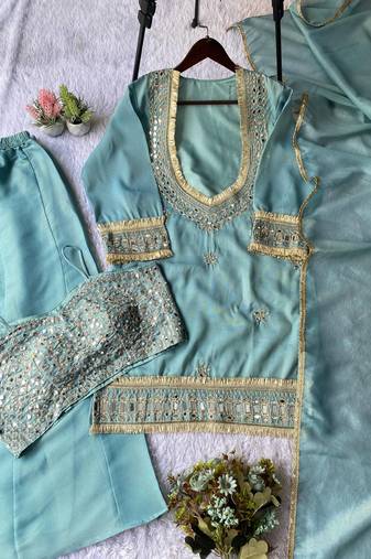 Pastel green gota patti ethnic suit