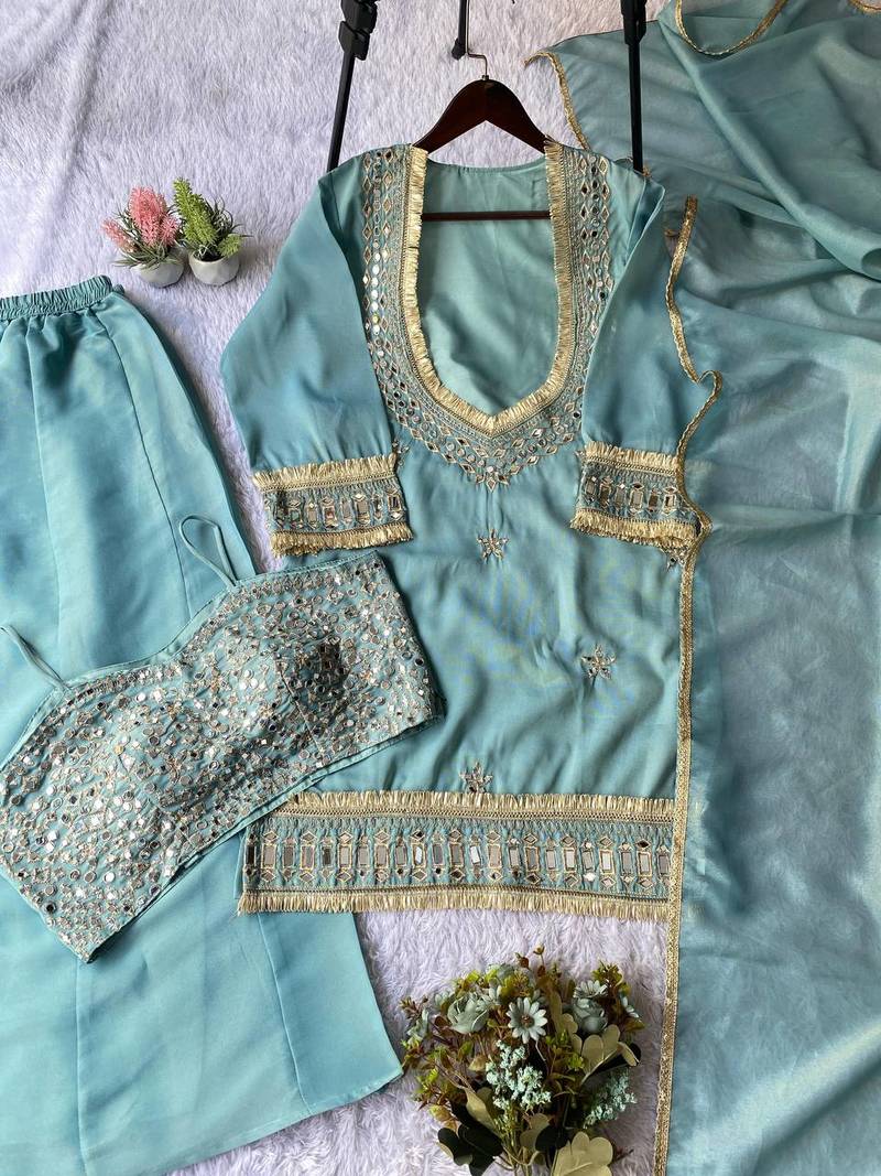 Pastel green gota patti silk suit
