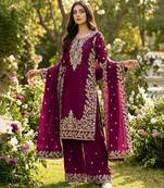Magenta silk embroidered salwar suit