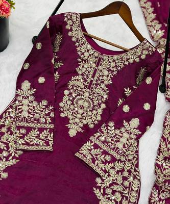 Magenta silk blend embroidered salwar suit 3