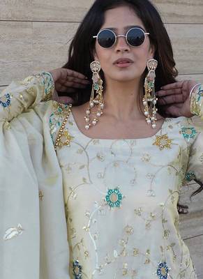 Chinon silk cream floral sharara set 3