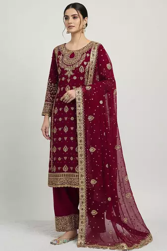 Deep maroon sequins work suit