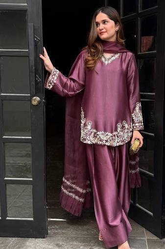 Crepe silk purple tunic set