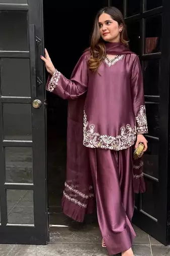 Crepe silk purple tunic set