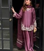 Crepe silk purple tunic set