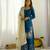 Gmy silk teal blue embroidered palazzo suit