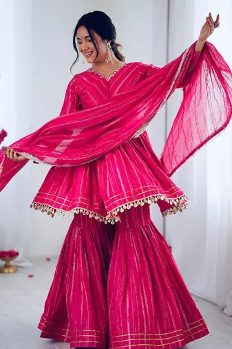Pink embroidered  sharara set
