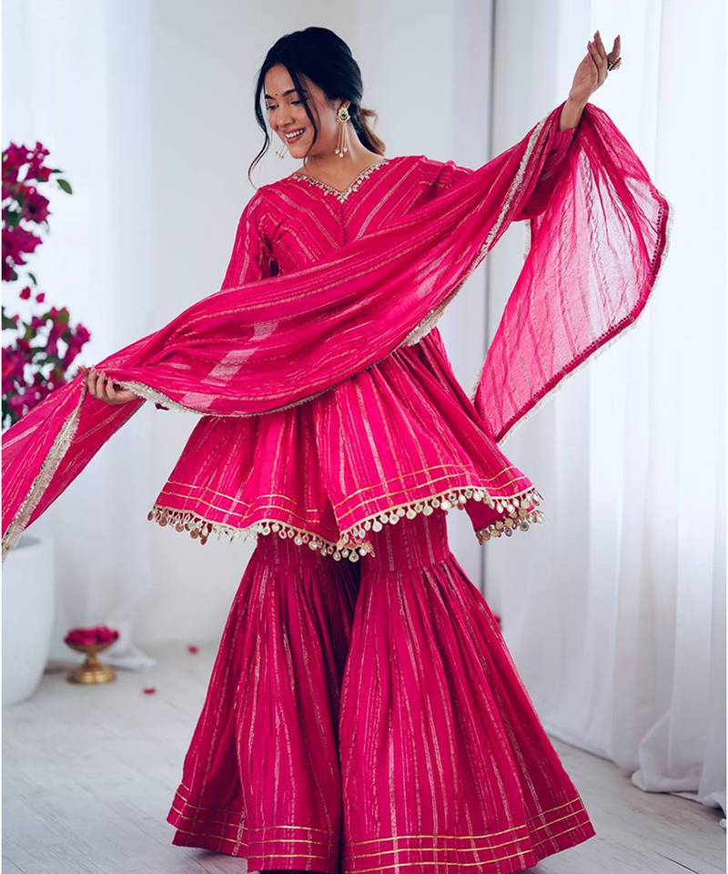 Pink embroidered  sharara set