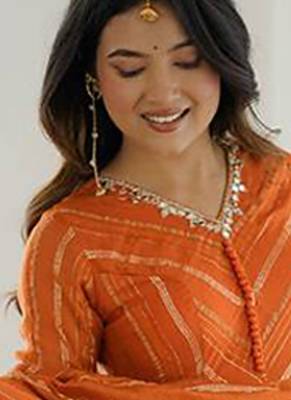 Chanderi orange tiered anarkali set 2