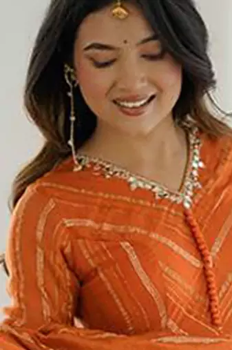 Chanderi orange tiered anarkali set