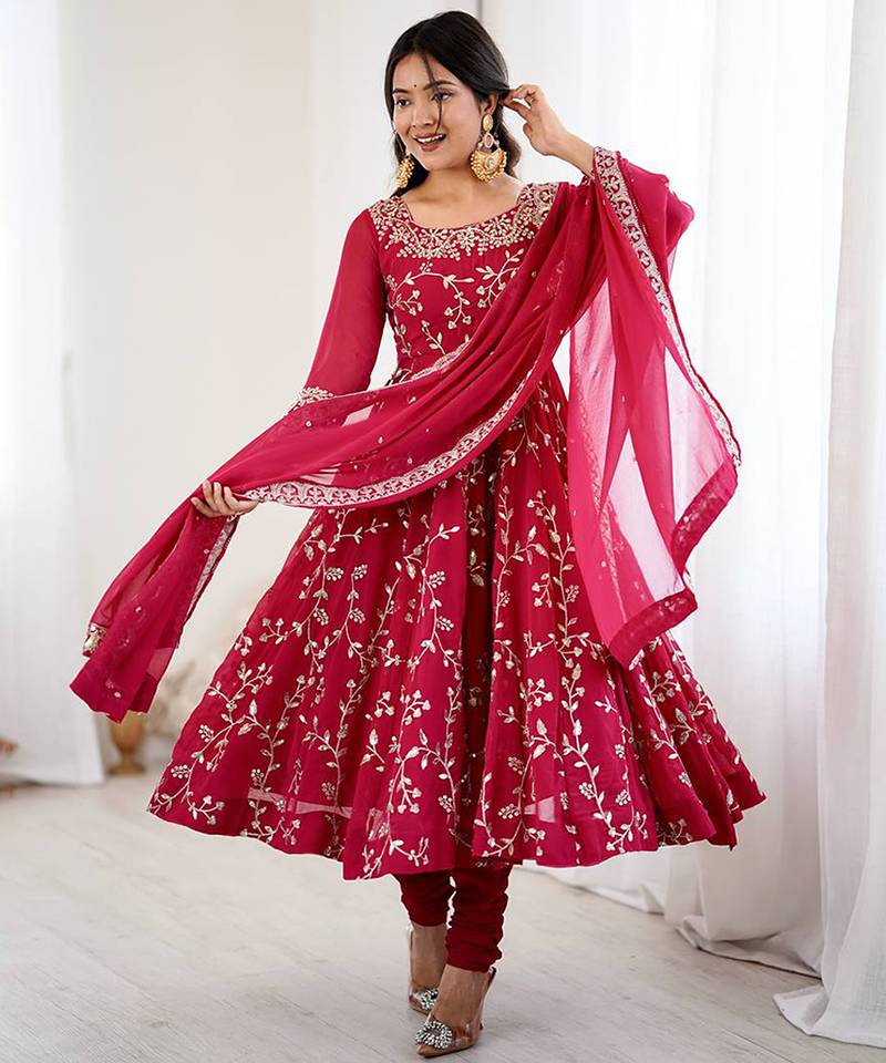 Pink floral embroidered suit