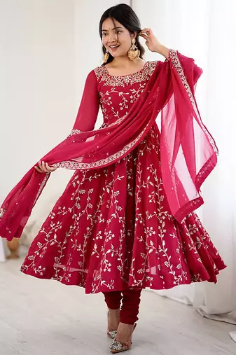 Pink floral embroidered suit