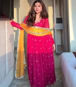 Georgette pink embroidered ethnic suit