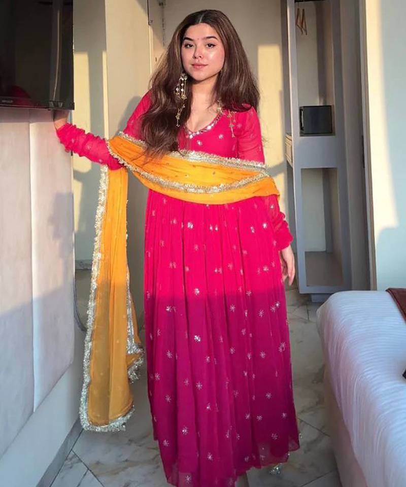 Georgette pink embroidered ethnic suit