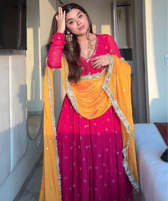 Georgette pink embroidered ethnic suit 3