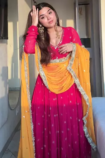 Georgette pink embroidered ethnic suit