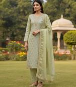 silk blend sage green embroidered salwar set