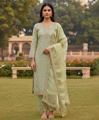 silk blend sage green embroidered salwar set 2