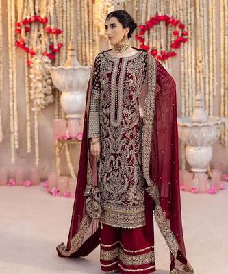 Crimson red heavy bridal suit 2