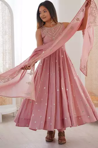 Roman silk dusty rose anarkali gown