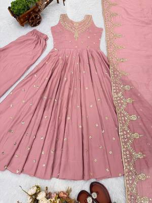 Roman silk dusty rose anarkali gown 2