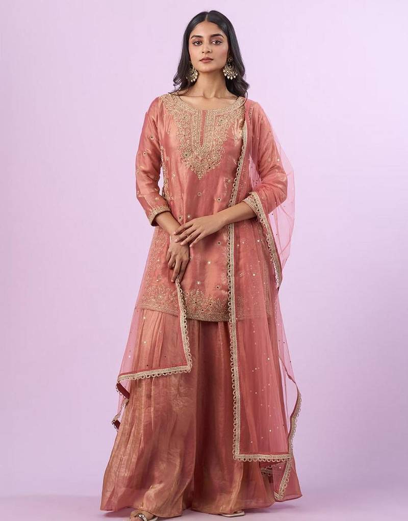 peach tissue silk palazzo set