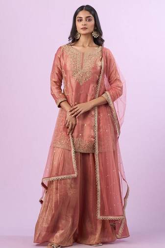 peach tissue silk palazzo set