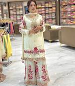 Off-white embroidered tissue silk kurta palazzo set