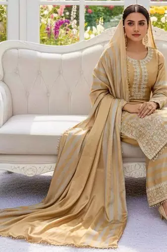 Chinon silk champagne gold striped palazzo suit