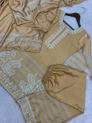 Chinon silk champagne gold striped palazzo suit 3