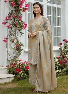 Chinon silk champagne gold striped palazzo suit 1