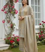 Chinon silk champagne gold striped palazzo suit