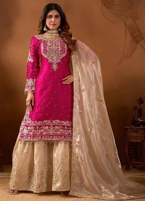 pink organza blend embroidered salwar suit 1