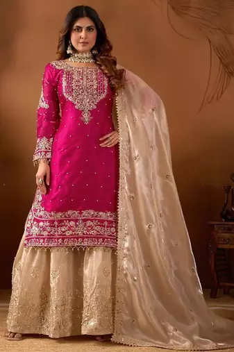 pink organza blend embroidered salwar suit