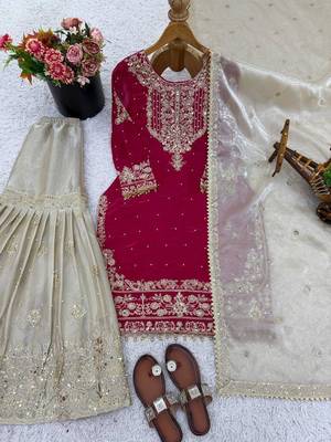 pink organza blend embroidered salwar suit 2