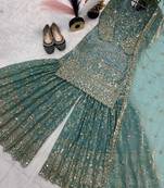 Crushi silk pastel green sharara set