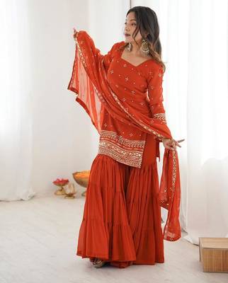 burnt orange sequins work ruffle sharara set 2