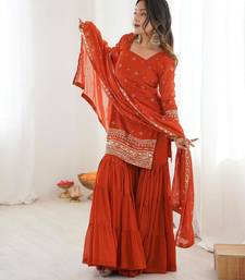 burnt orange sequins work ruffle sharara set