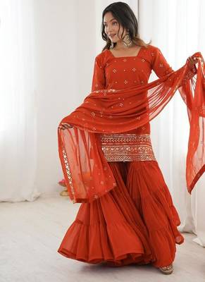 burnt orange sequins work ruffle sharara set 3