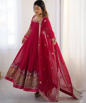 Georgette pink anarkali gown 1