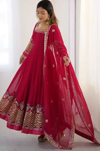 Georgette pink anarkali gown