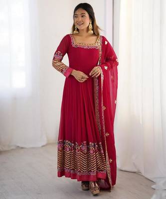 Georgette pink anarkali gown 2