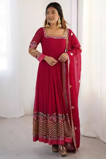 Georgette pink anarkali gown